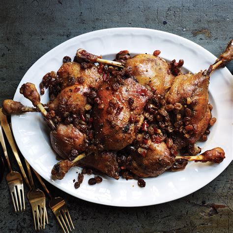 Duck Confit With Spicy Pickled Raisins Recipe | Bon Appétit