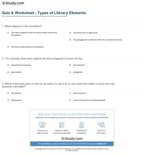 Free Printable Literary Elements Worksheets - Printable Worksheets