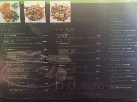 Menu at Java Bistro restaurant, Rancho Cucamonga