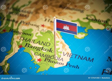 Cambodia Marked with a Flag on the Map Stock Photo - Image of nationality, government: 137641282