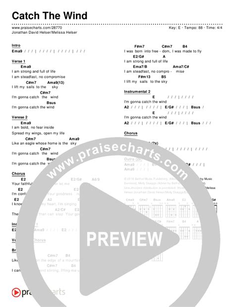 Catch The Wind Chords PDF (Jonathan David Helser / Melissa Helser) - PraiseCharts
