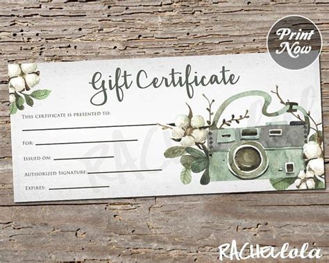 Printable Photography Gift Certificate Template, Spring Photo Session ...