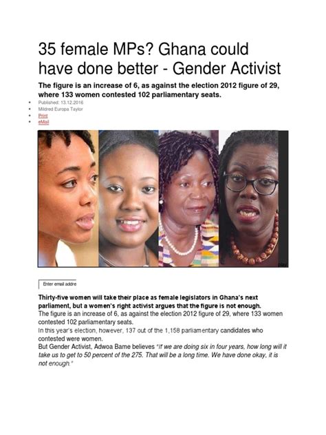 35 Female MPS? Ghana Could Have Done Better - Gender Activist | PDF ...