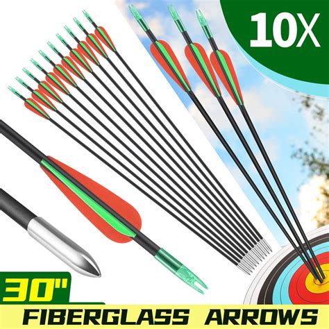 10x Fiberglass Arrows 76.2cm Archery Target Shooting Practice 18-42lb ...