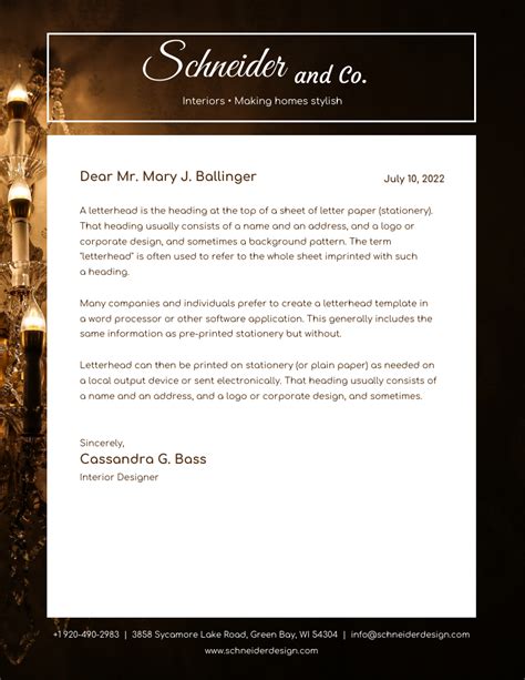 Interior Designer Letterhead - Venngage