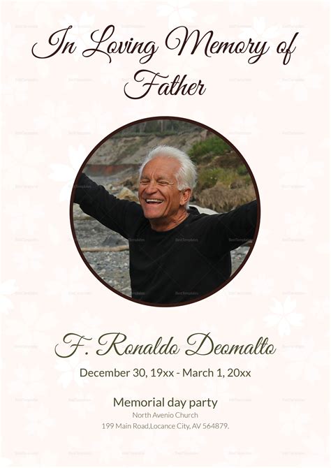 Funeral Invitation Template for Father in Adobe Photoshop, Microsoft Word