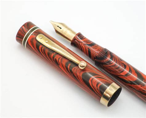 Vintage Waterman Ideal No.5 Red Ripple Fountain Pen 14k Oblique Keyhol – Grand Vision Pens