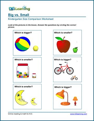 Free Preschool & Kindergarten Size Comparison Worksheets - Printable | K5 Learning