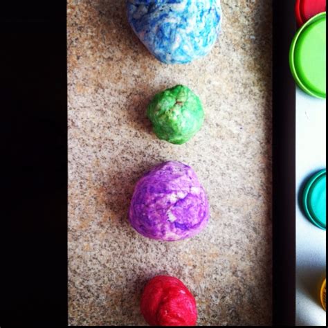 Don't buy playdough. Make it! 1 cup of flour 1/4 cup of salt 1/4 cup of water Food coloring and ...