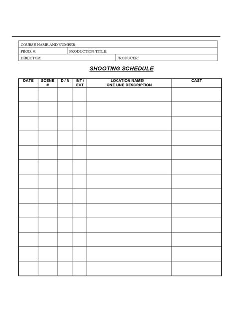 Shooting Schedule Template - 2 Free Templates in PDF, Word, Excel Download