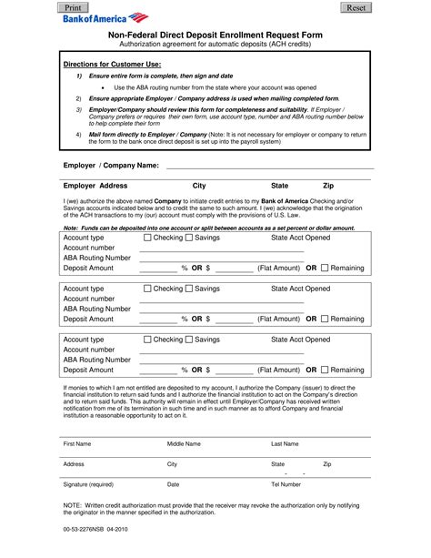 Free Bank of America Direct Deposit Form - PDF – eForms