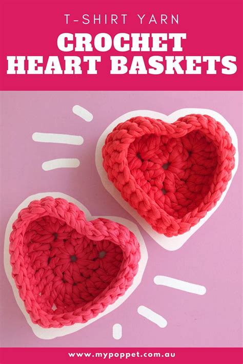 Crochet Heart Shaped Storage Baskets | My Poppet Makes