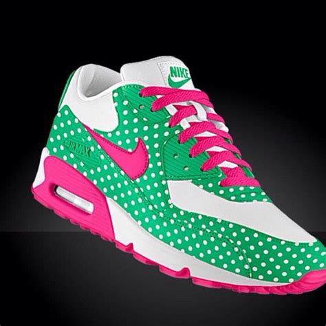 Womens pink and green polka dot Nike sneakers | Nike shoes women, Nike, Nike air max running