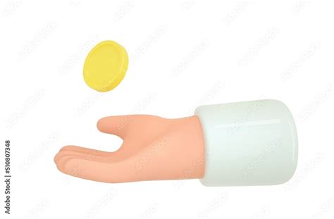 Hand and money emoji. 3d render hand hold coin icon. Business, capital ...