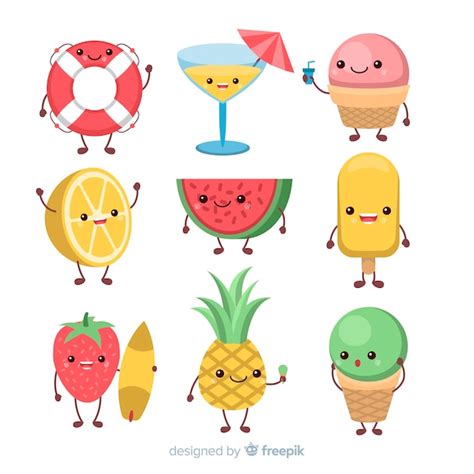 Free Vector | Hand drawn kawaii summer characters collection