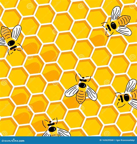 Honey Bee on Honeycomb. Honey Seamless Pattern Background. Bee with Honey and Honeycomb in ...