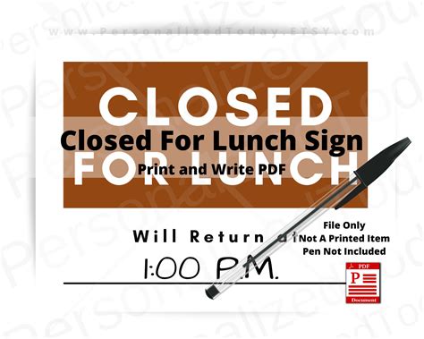 Closed For Lunch Sign Printable