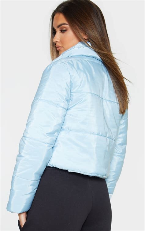 Baby Blue Cropped Puffer Jacket | PrettyLittleThing AUS