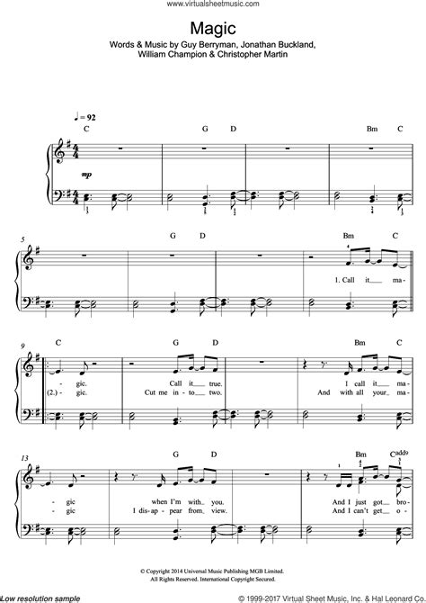 Coldplay - Magic sheet music (easy) for piano solo [PDF]