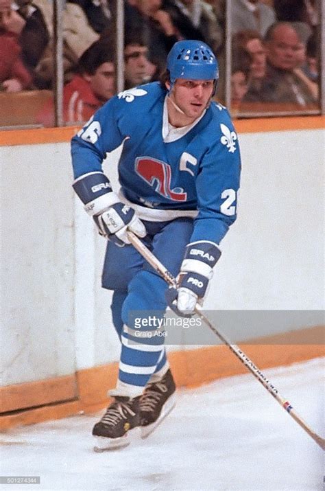 Peter Stastny #26 of the Quebec Nordiques controls the puck against the Toronto Maple Leafs at ...