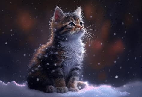 Premium AI Image | A kitten sitting in the snow in snowy weather AI ...