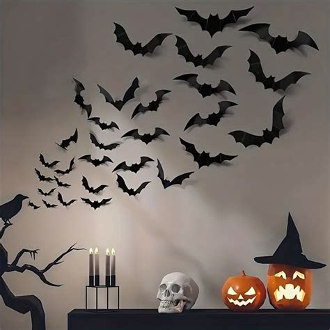 60pcs Halloween 3d Bat Wall Stickers, Gothic Bat Waterproof Scary Decor For Party And Home De ...