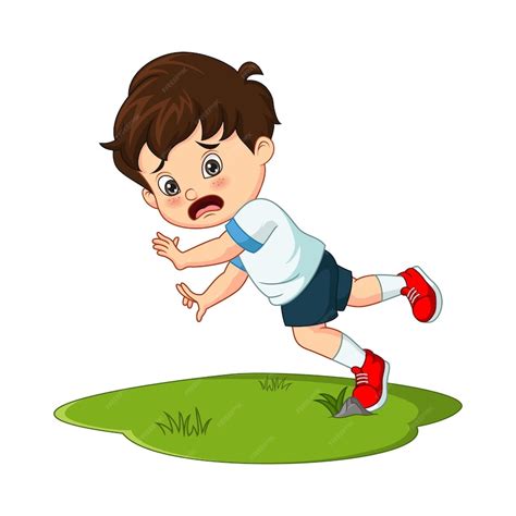 Premium Vector | Cute little boy falling down in the grass