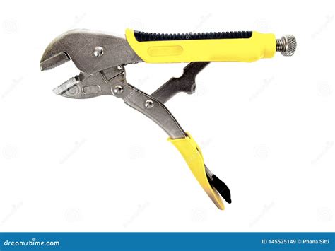 Yellow Locking Pliers With Opened Jaws Isolated On White Background. Locking Pliers Stock Image ...