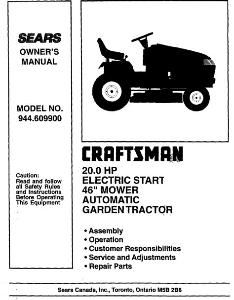 Craftsman 944609900 User Manual LAWN TRACTOR Manuals And Guides 99020013