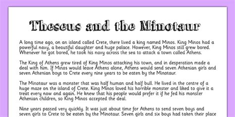 Theseus and the Minotaur Story Print Out (teacher made)