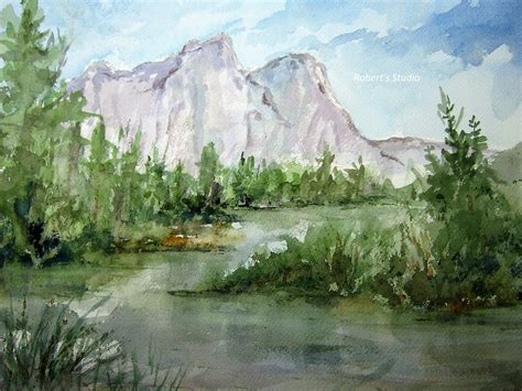 Painting Watercolor Watercolor Mountain Scenery Painting Original Art Watercolor Landscape ...