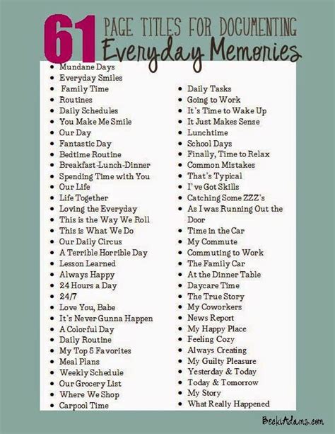 Let's Talk Tuesday: 61 Everyday Page Titles (with a printable list) | Scrapbook quotes ...