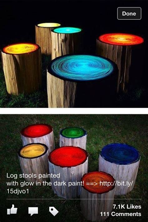 Glow-in-the-dark paint | Backyard, Log stools, Decor