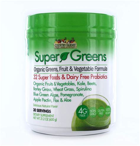 Country farms super greens drink mix, 32 super foods & dairy free probiotics, natural flavor, 30 ...