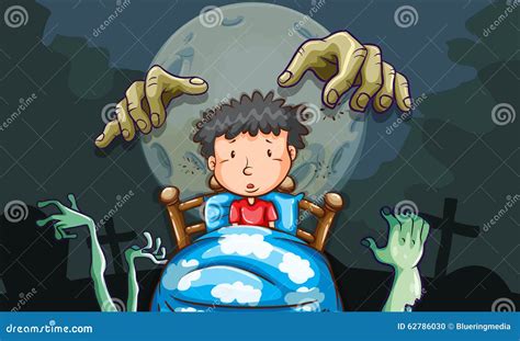 Boy in Bed Having Nightmare Stock Vector - Illustration of childhood ...