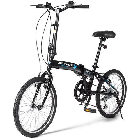 Goplus 20'' 7-Speed Folding Bicycle Bike for Adult Lightweight Iron Frame Dual V-Brakes ...