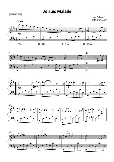 Lara Fabian - Je suis Malade sheet music for piano [PDF] | Piano.Solo ...