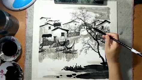 River village - Chinese Ink Painting - YouTube