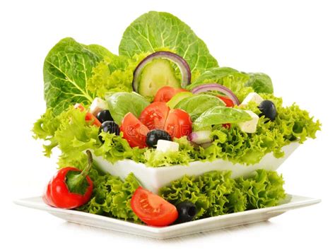 Vegetable Salad Bowl Isolated on White Stock Image - Image of green ...