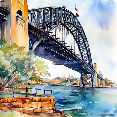 Premium Photo | A watercolor painting of the sydney harbour bridge.