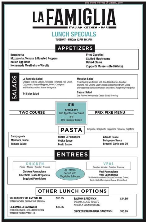 Menu at La Famiglia restaurant, Smithtown