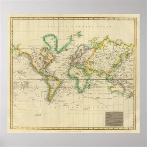 Vintage Map of The World (1814) Poster | Zazzle