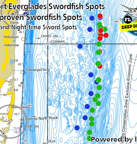 Miami Florida Swordfish Spots, GPS Coordinates for Swordfish Daytime or Night