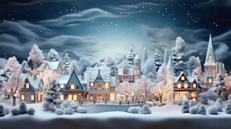 Premium AI Image | Christmas card village houses in winter snow landscape snowflakes falling ...