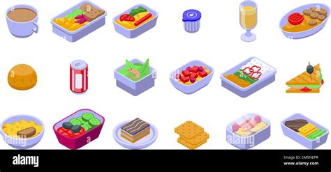 Airline food icons set. Isometric set of airline food vector icons for web design isolated on ...