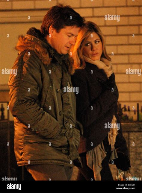 Jason Bateman and Jennifer Aniston on the set of their new film 'The Baster' shooting in ...