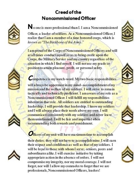 Creed of the Non Commissioned Officer | Non commissioned officer, Cool ...