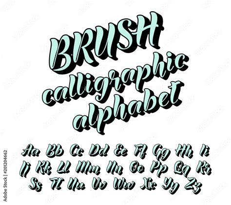 Calligraphic brush alphabet. Letters with shadow for poster, headline, decorative lettering ...