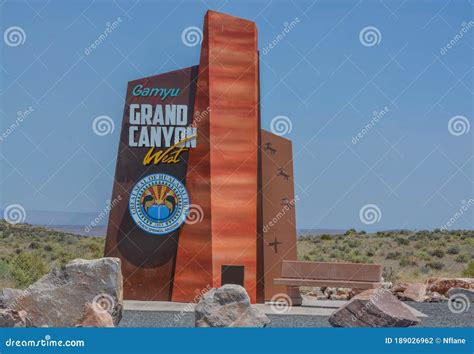 Grand Canyon West Entrance Sign, on the Hualapai Tribal Lands. Peach Springs, Mohave County ...