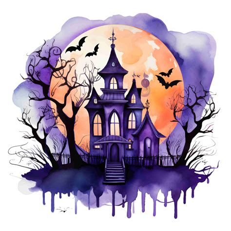 cute Halloween graphic clipart with a watercolor illustration of a ...